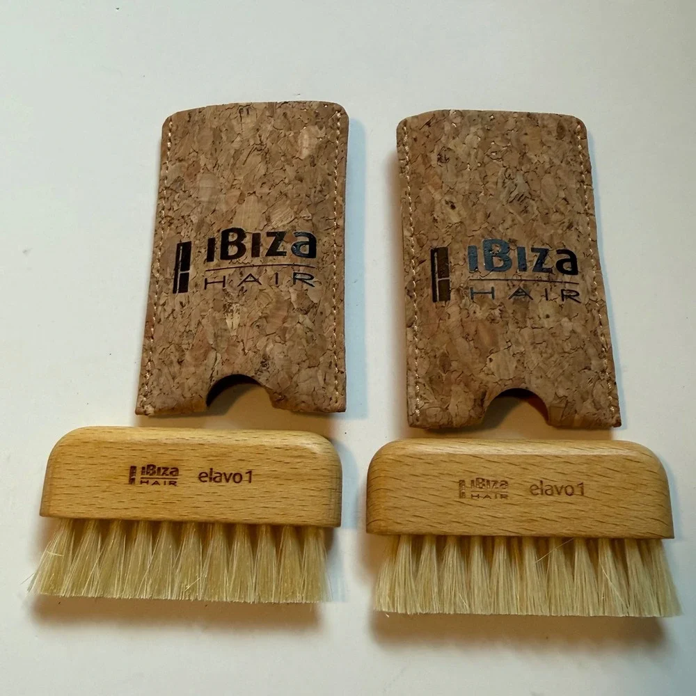 Ibiza Hair Elavo 1 Neck Duster Brush with Cork Sleeve Set of 2 Beechwood Handle